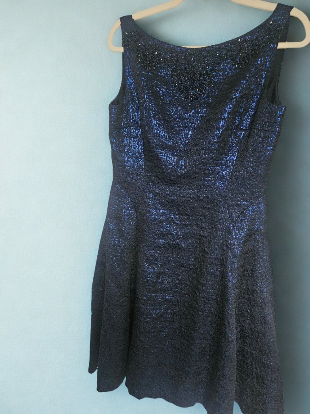 Maggy London Metallic Royal Blue Beaded Cocktail Party Dress Size 12